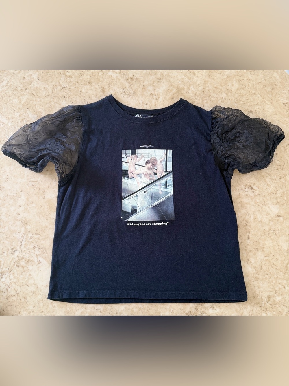 Zara Blessures d'Amour Organza Puff Sleeve Graphic Tee Size Medium